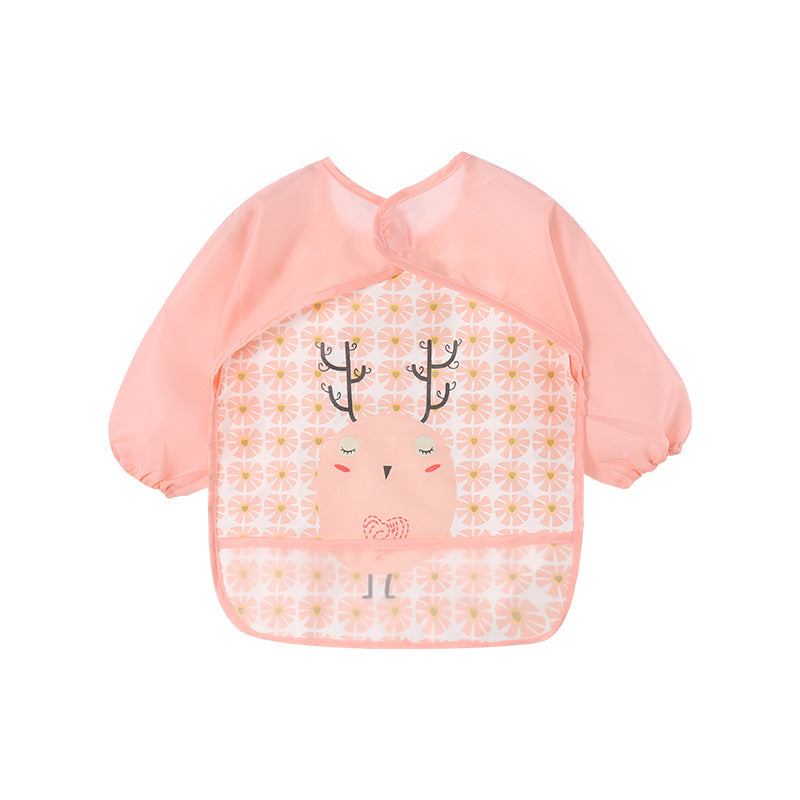 Autumn and winter baby double-layer coveralls children's wash-free meal clothes infant bibs cartoon reverse wear eating clothes drawing clothes