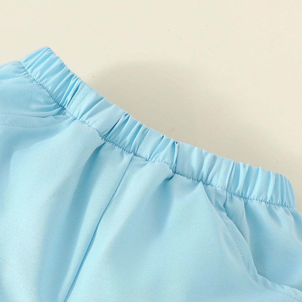 Children's clothing 2024 summer new style baby boy shirt dress cartoon cute top solid color shorts two-piece suit