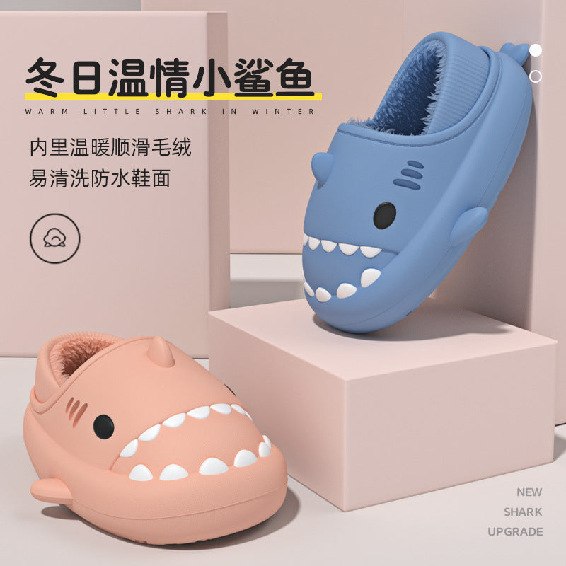 Three-dimensional cartoon shark bag root cotton drag children's eva slippers autumn and winter soft bottom indoor baby waterproof thick bottom cotton shoes