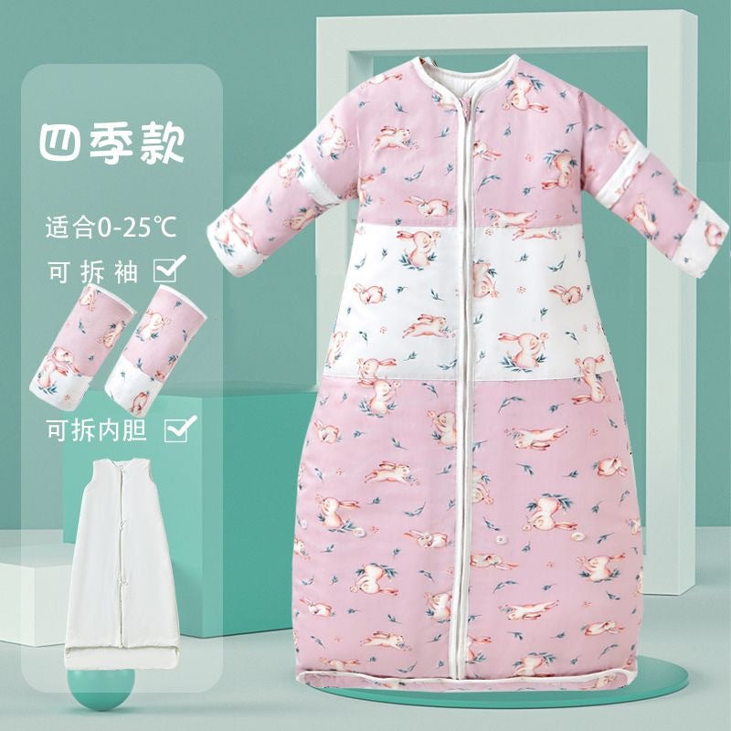 2025 new children's sleeping bag spring and autumn winter pure cotton thickened medium and large children's baby clothes style anti-kick sleeping bag