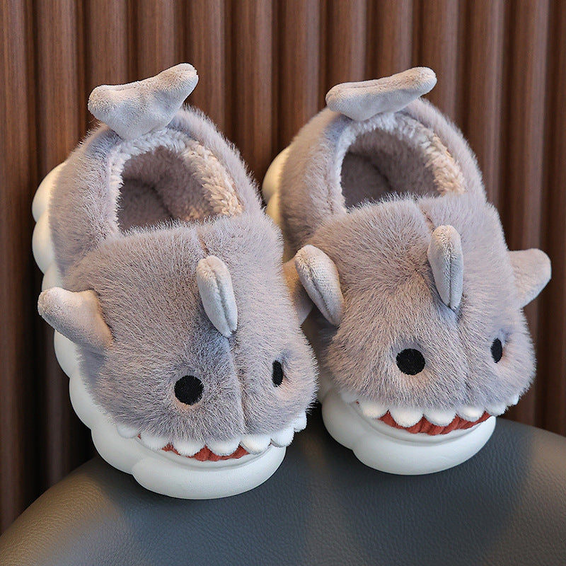 Children's cotton slippers autumn and winter waterproof home indoor non-slip boys cute shark pattern baby child cotton slippers