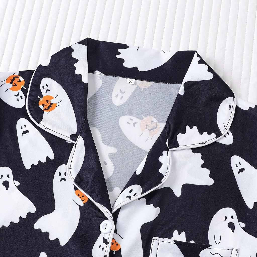 Cross-border foreign trade new European and American women's pajamas Halloween print lapel short-sleeved shorts European and American home clothes suit