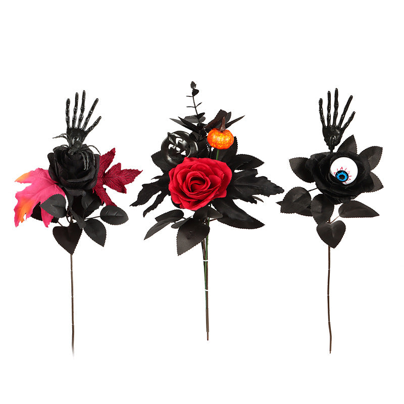 Halloween black maple leaf cuttings Ghost Festival horror home decoration simulation flower cuttings dead branches skull cuttings