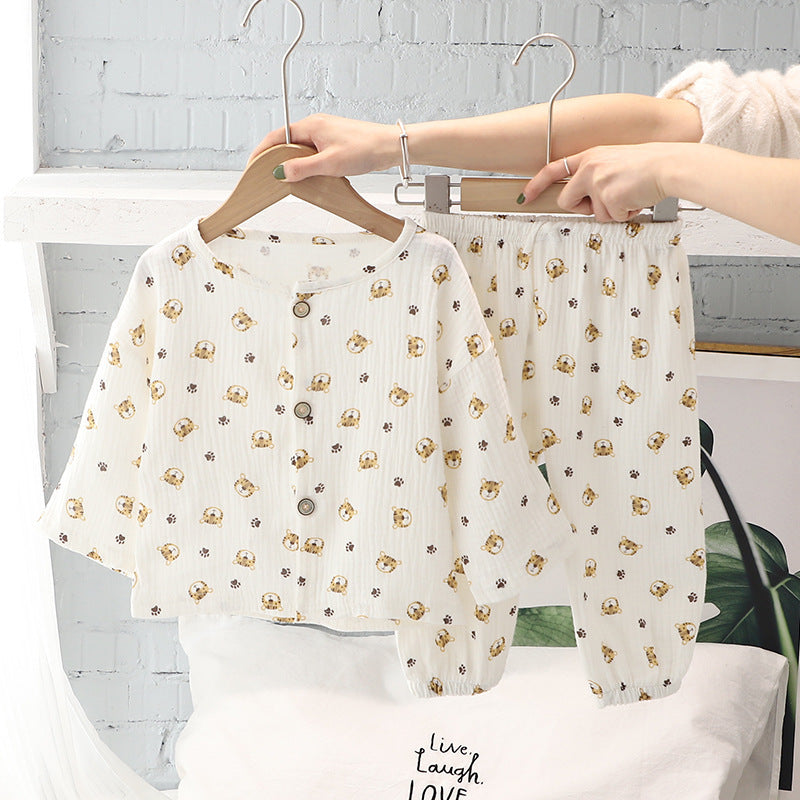 2022 Summer Baby Pajamas Set Casual Cartoon Boys and Girls Air Conditioning Clothes Class A Safety Home Clothes Two-piece Set