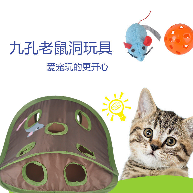 Cat hole foldable pet cat toy nine hole hole cat toy mouse hole cat scratch interesting ball bell nine hole mouse