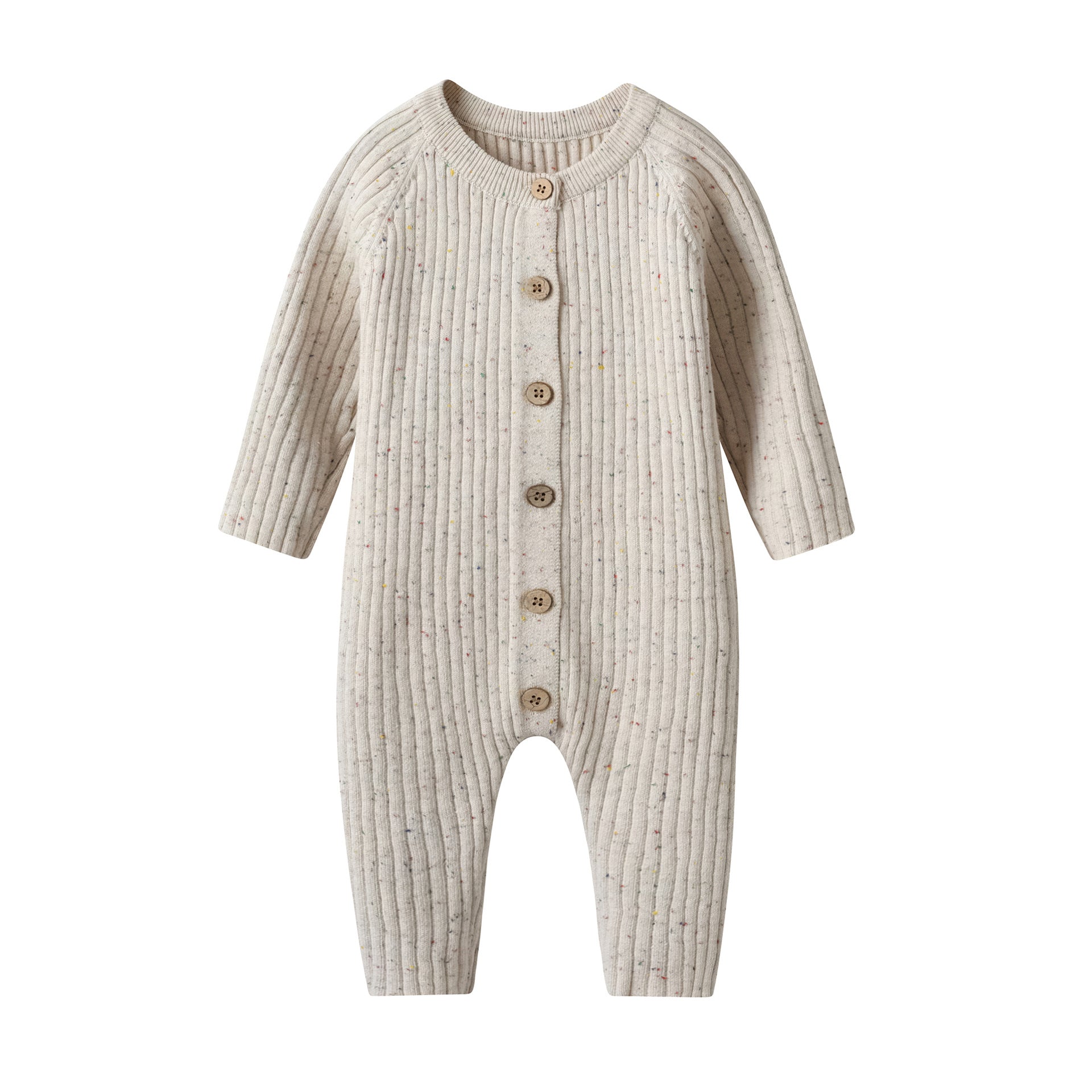 Korean version of ins style baby jumpsuit autumn and winter clothes solid color striped knitted crawling clothes boys and girls baby sweater romper