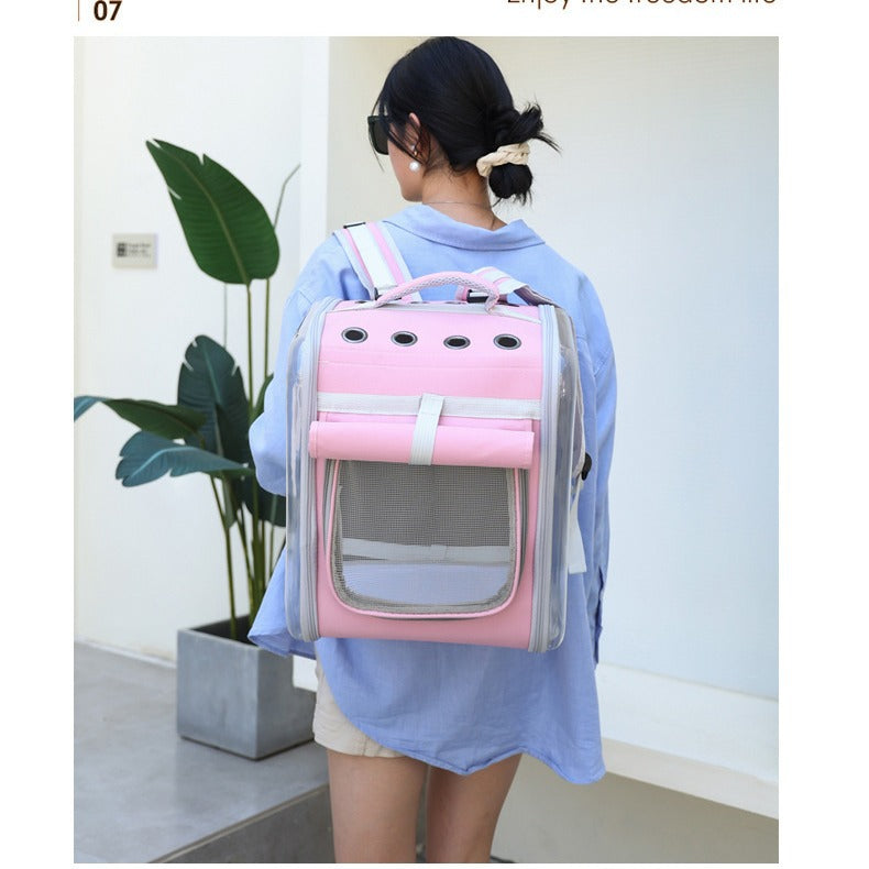 Square folding cat bag new style cat and puppy portable pet box breathable three-dimensional transparent shoulder pet bag