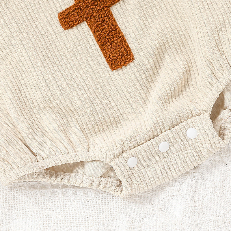 New spring and autumn baby boys and girls corduroy sling rugby embroidered triangle jumpsuit romper crawling clothes