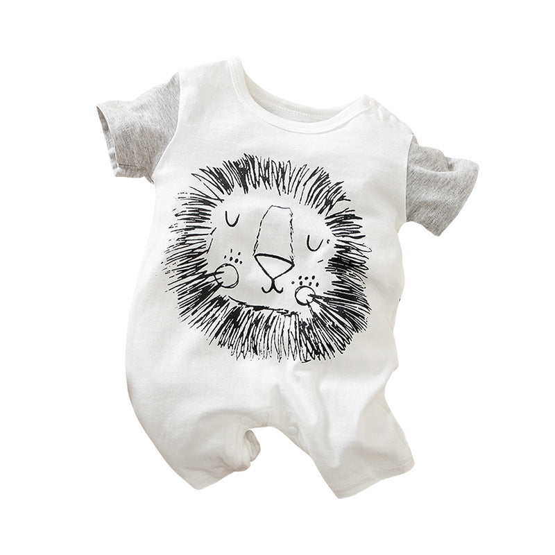 Baby jumpsuit summer clothes baby short-sleeved clothes ins style newborn cartoon animal crawling cotton romper