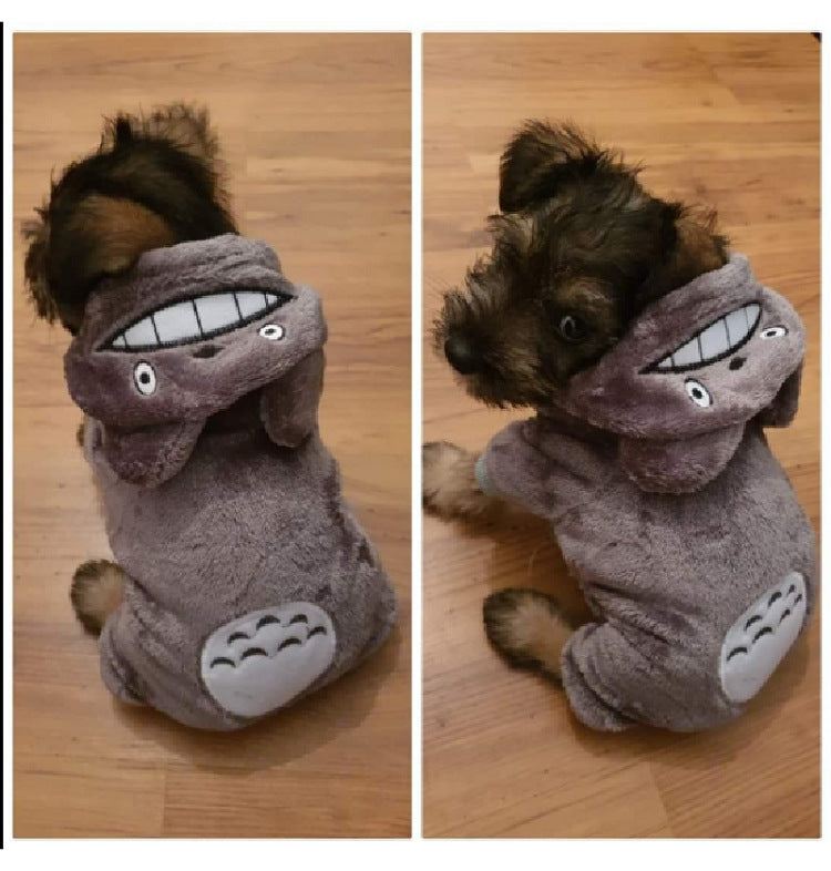 Cat Transformation Suit Teddy Small Dog Costume Warm Dog Clothes Pet Clothes Autumn and Winter Models Four-legged Hooded