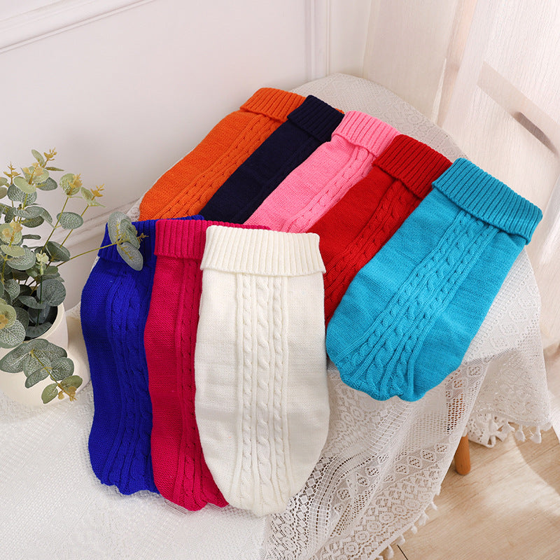 Amazon Pet Sweater Autumn and Winter Solid Color Small Dog Teddy Dog Sweater Pet Puppy Dog Clothes Wholesale