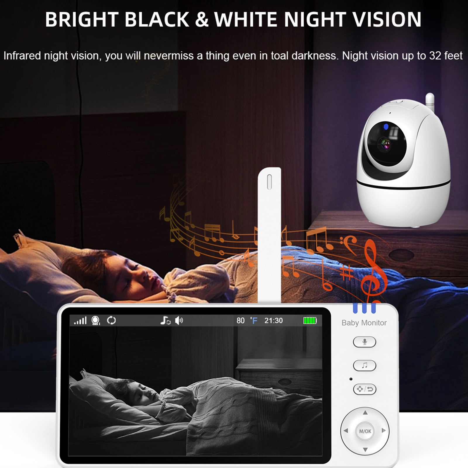 ABM501 baby monitor 5-inch HD display young children baby care device elderly safety monitor