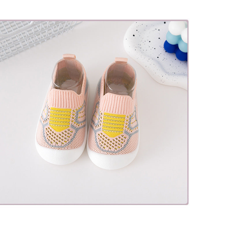 Children's new toddler shoes hot style spring and autumn casual all-match baby sneakers soft sole slip-on Korean version of flying woven women's shoes