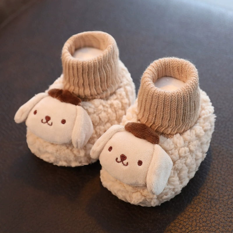 Autumn and winter infant shoes plus velvet 0-1 year old baby soft sole non-falling cotton shoes keep warm newborn full moon shoes and socks