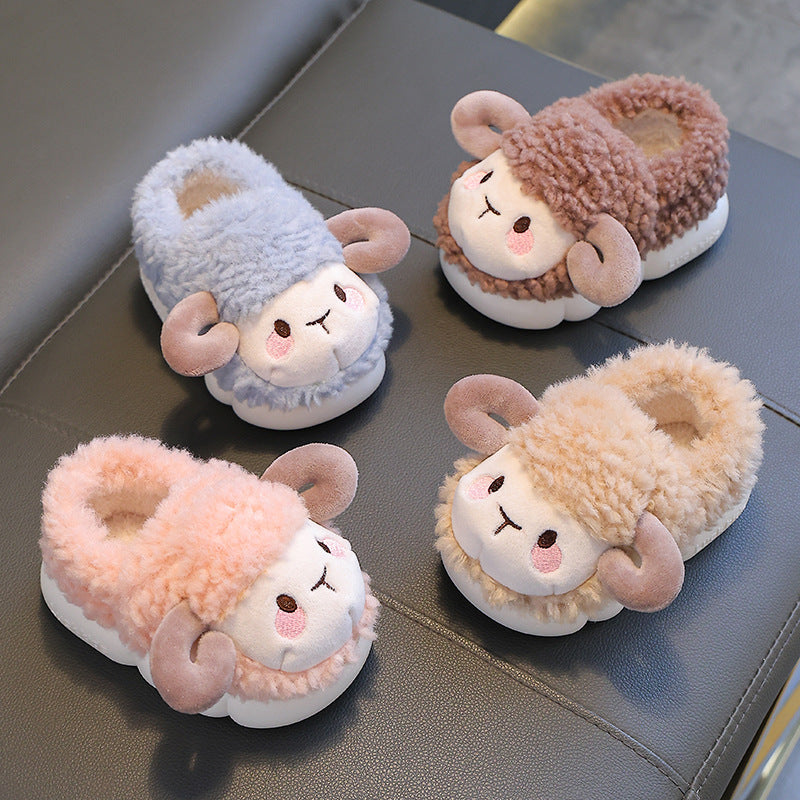 Children's cotton slippers autumn and winter 2023 new boys and girls indoor heels home warm baby fur slippers