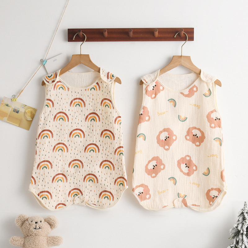 Newborn baby sleeping bag baby gauze sleeping bag children spring and summer thin anti-kick quilt four seasons universal children's pajamas