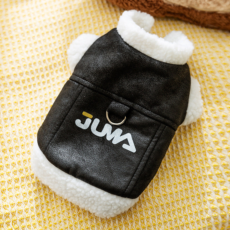 Thickened autumn and winter puppy dog clothes vest Teddy Bichon small dog can be pulled warm cat pet clothing