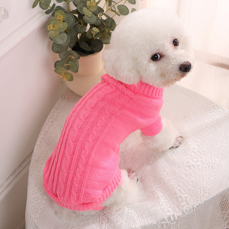 Amazon Pet Sweater Autumn and Winter Solid Color Small Dog Teddy Dog Sweater Pet Puppy Dog Clothes Wholesale