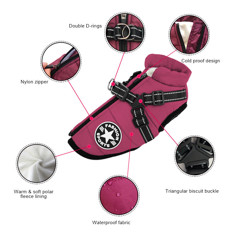 New cross-border winter pet clothes, chest and back all-in-one jacket, waterproof and cold-proof, breathable, thickened pet cotton clothes