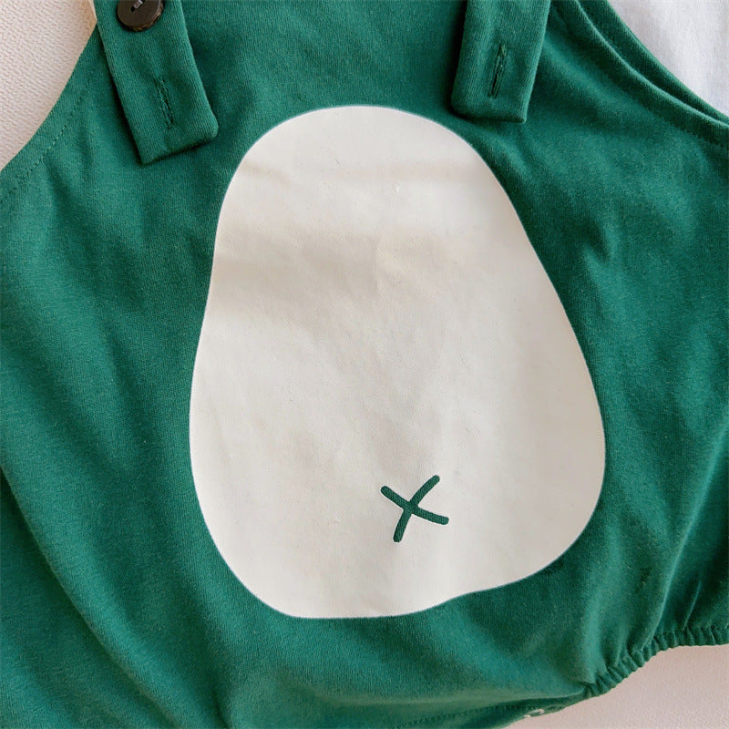 Toddler summer clothes Korean version 2023 new baby white T-shirt suspenders crawling clothes set with hat three-piece summer clothes