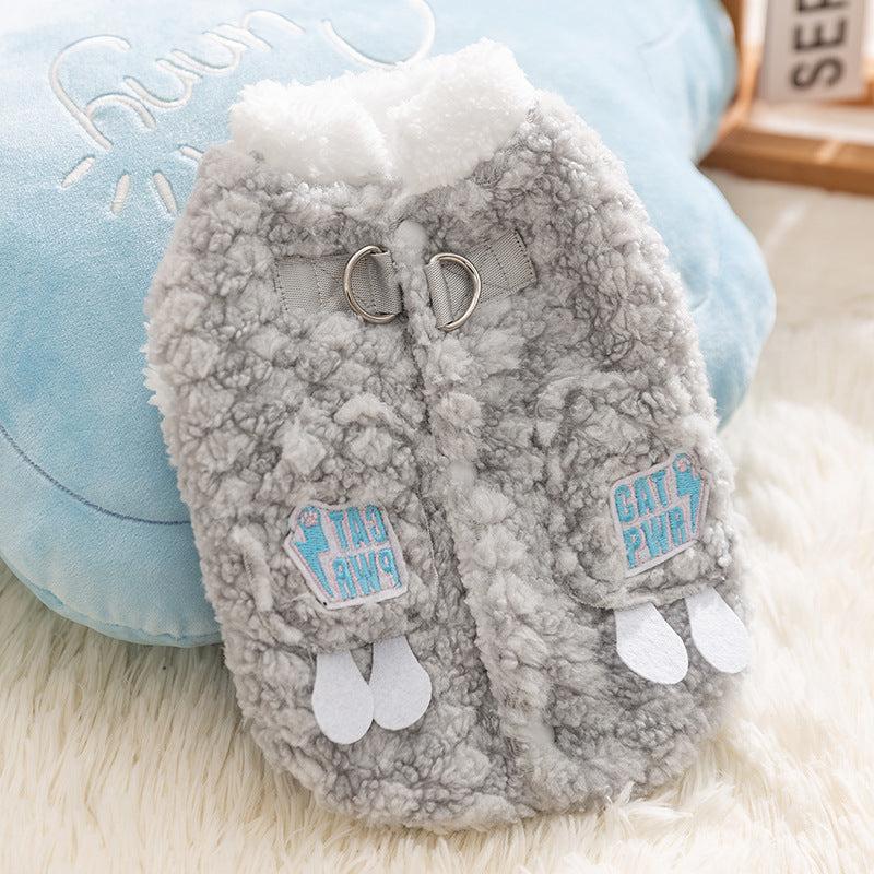 Thickened autumn and winter puppy dog clothes vest Teddy Bichon small dog can be pulled warm cat pet clothing