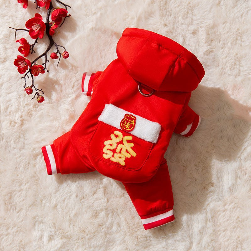 Thickened autumn and winter puppy dog clothes vest Teddy Bichon small dog can be pulled warm cat pet clothing