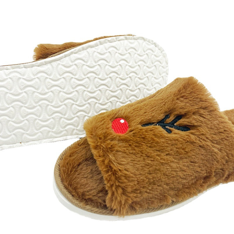 Cross-border hot selling Halloween pumpkin shoes elk Christmas slippers indoor and foreign trade plush open toe plush flat slippers
