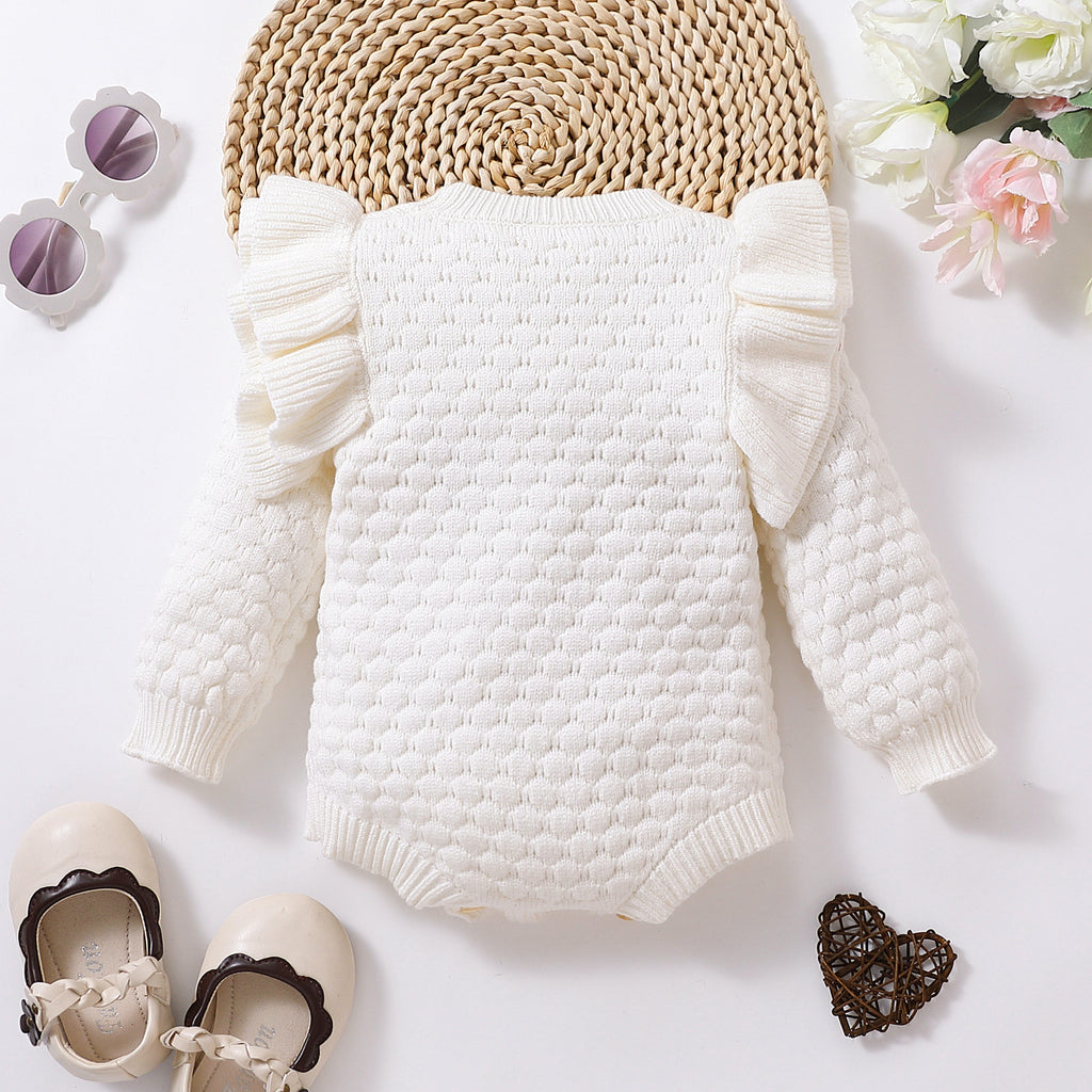 Foreign trade winter new baby diamond plaid long-sleeved sweater European and American style children's warm light-colored one-piece triangle crawling