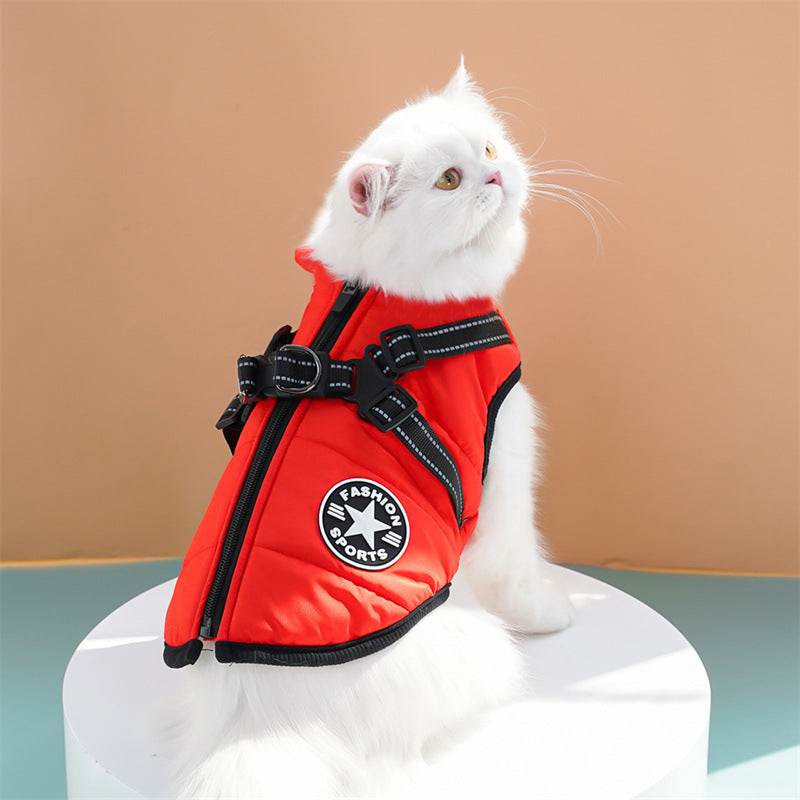 Pet clothes cross-border waterproof thick warm dog cat cotton coat winter chest back cotton vest supplies wholesale