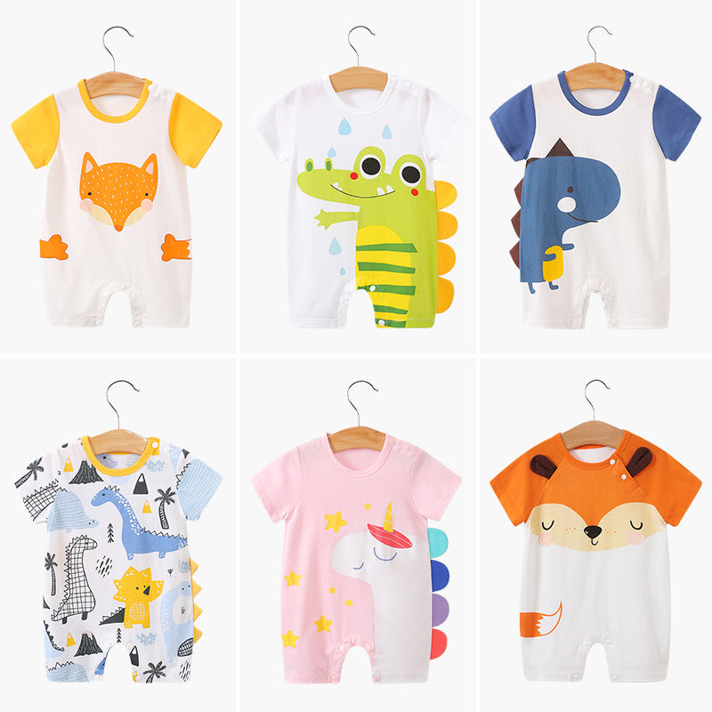 Baby jumpsuit summer clothes baby short-sleeved clothes ins style newborn cartoon animal crawling cotton romper