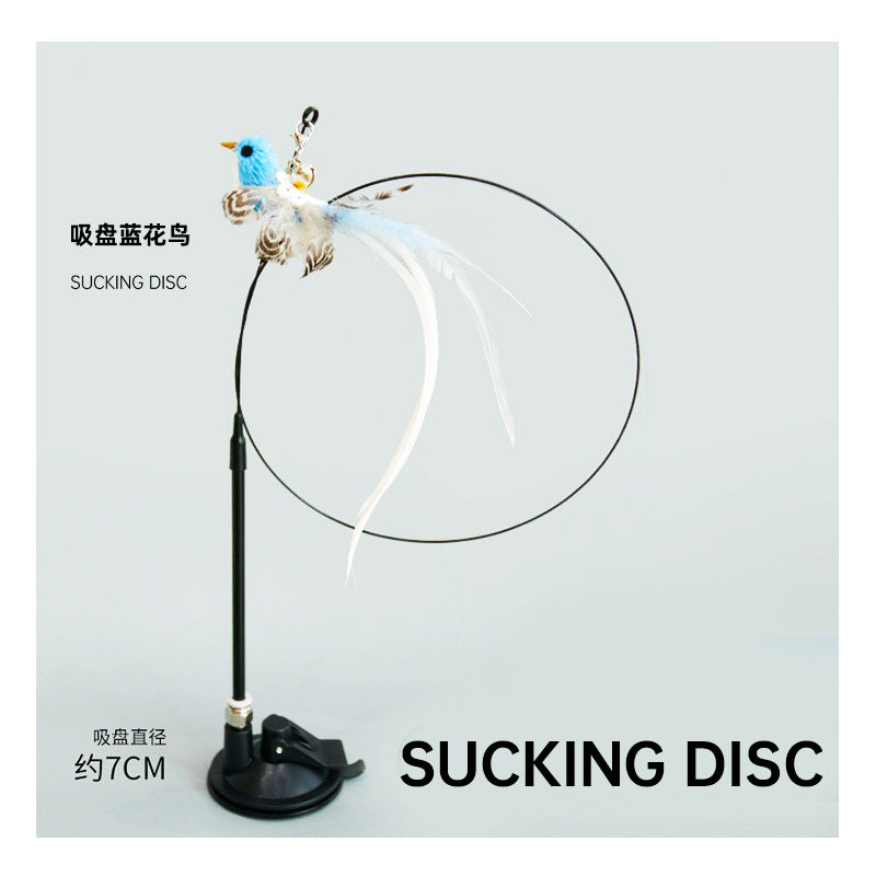 Cat Self-Hi Toy Bell Long Pole Cat Amusement Stick Strong Suction Cup Feather Replacement Head Cat Toy Pet Supplies