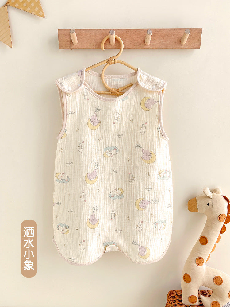 Baby gauze vest sleeping bag summer thin children's newborn baby anti-kick quilt front 4 back 2 layer sleeveless sleeping bag