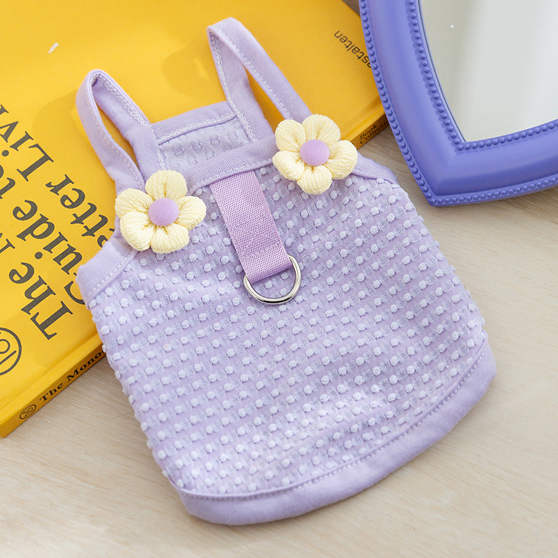 Three-dimensional small flower traction sling spring and summer thin dog clothes Teddy Yorkshire terrier small puppy pet clothes
