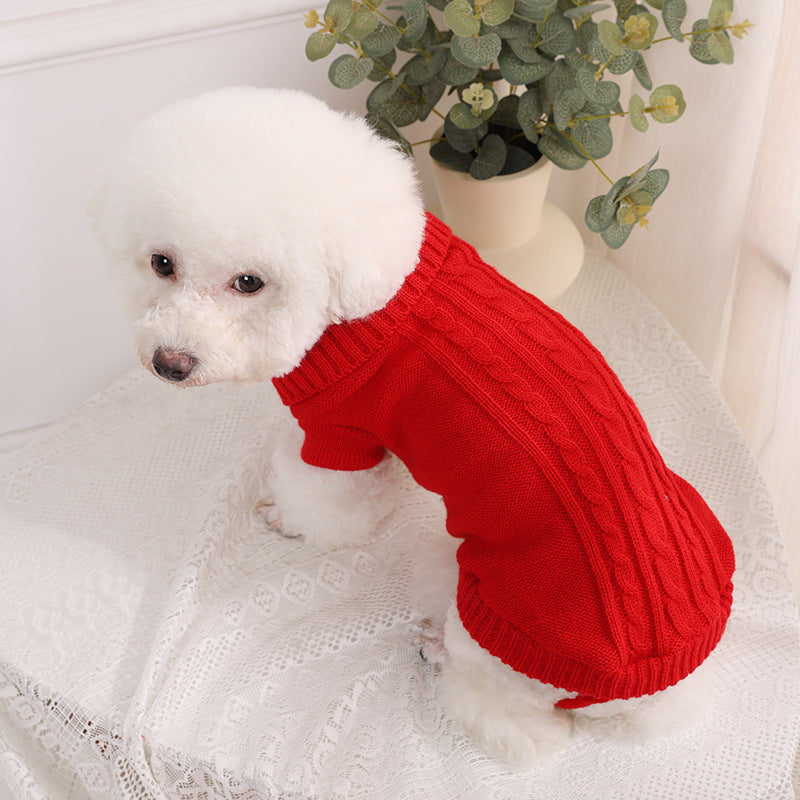 Amazon Pet Sweater Autumn and Winter Solid Color Small Dog Teddy Dog Sweater Pet Puppy Dog Clothes Wholesale