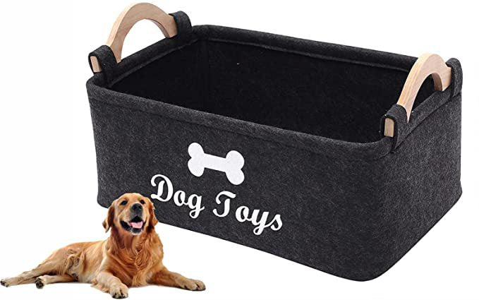 Felt toy storage box storage box pet toy storage felt box wooden handle square storage box