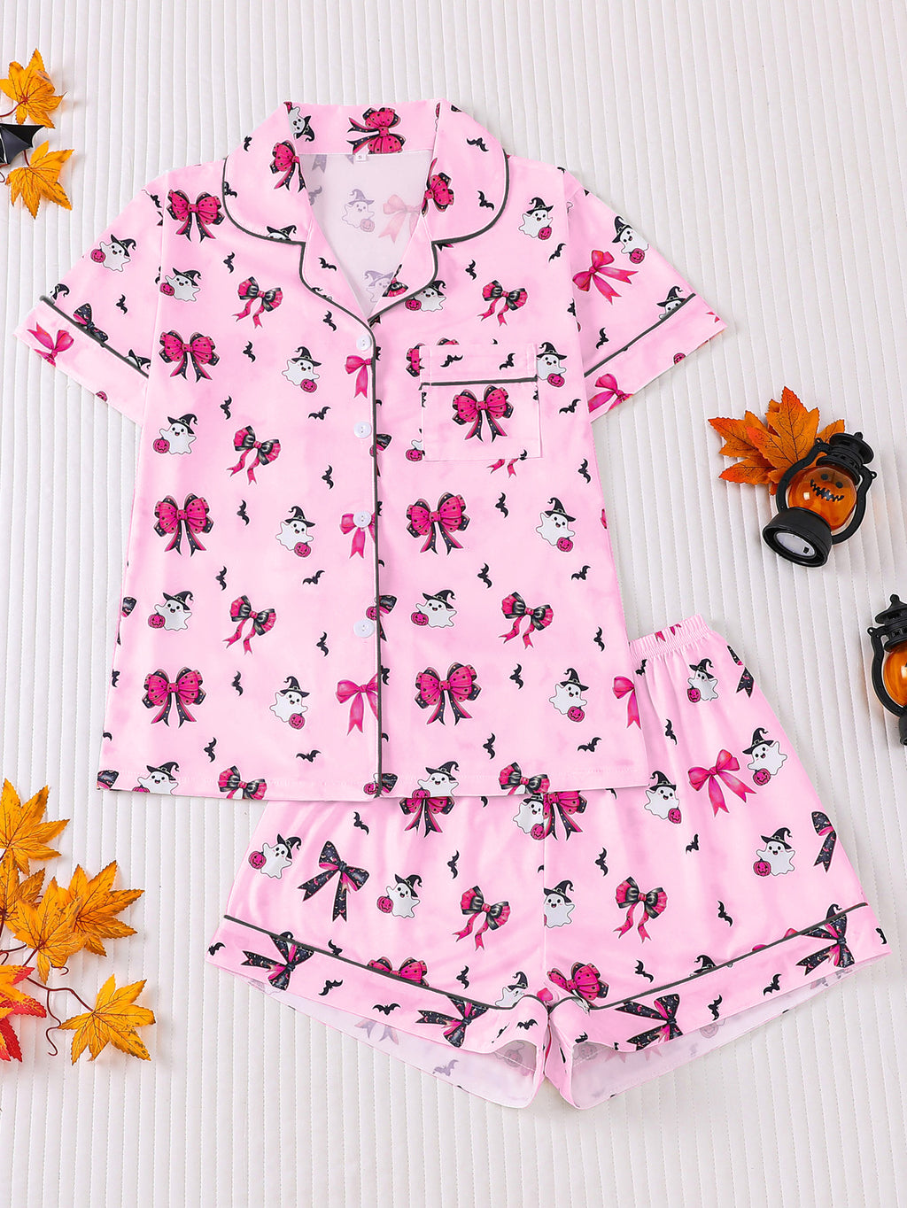 Cross-border foreign trade new European and American women's pajamas Halloween print lapel short-sleeved shorts European and American home clothes suit