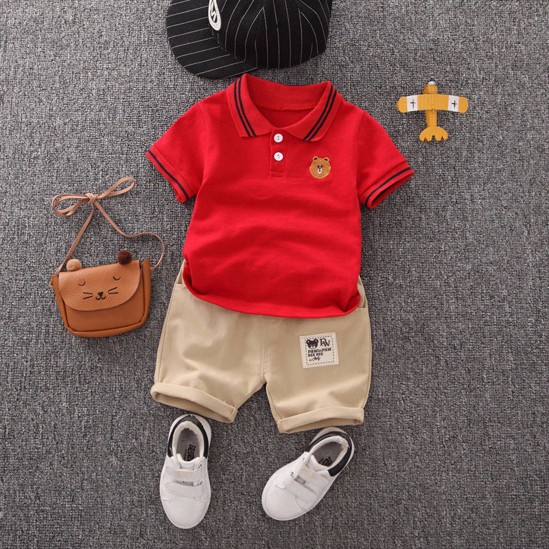 Boys summer clothes children's short-sleeved suits summer new style little boy baby fashion striped polo shirt two-piece suit trendy