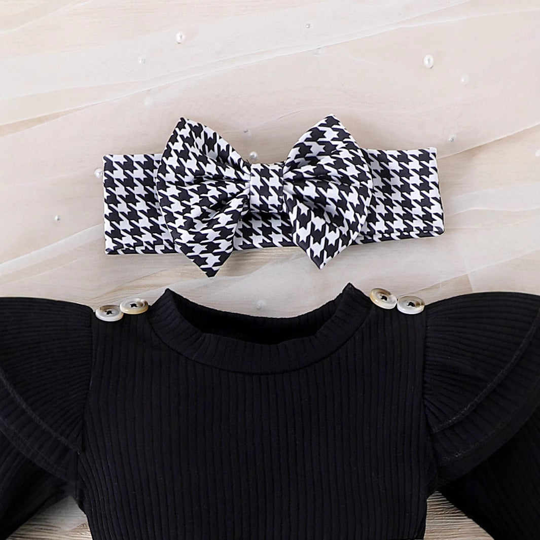 Foreign trade cross-border European and American summer baby and toddler flying sleeves short-sleeved striped romper pants skirt socks headdress three-piece suit