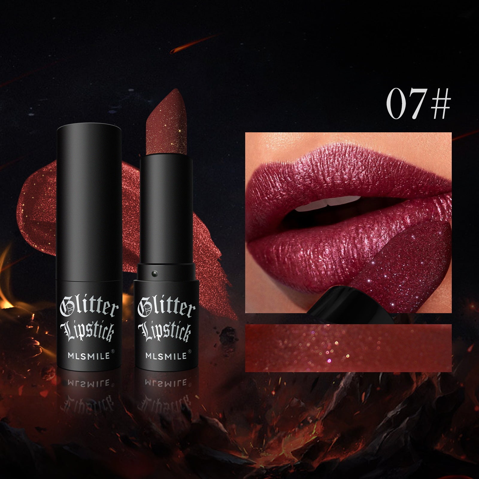 MLSMILE cross-border non-stick matte lipstick flash diamond lipstick lipstick Halloween dark vampire makeup