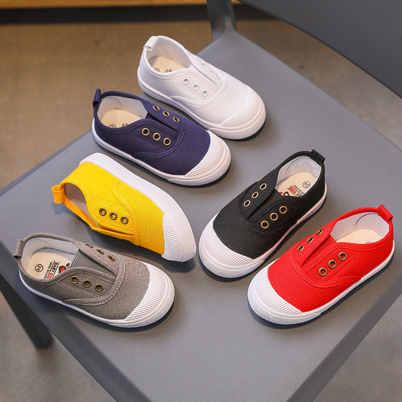 Children's shoes spring and autumn new one-step children's canvas shoes baby soft-soled shoes student kindergarten white indoor wholesale