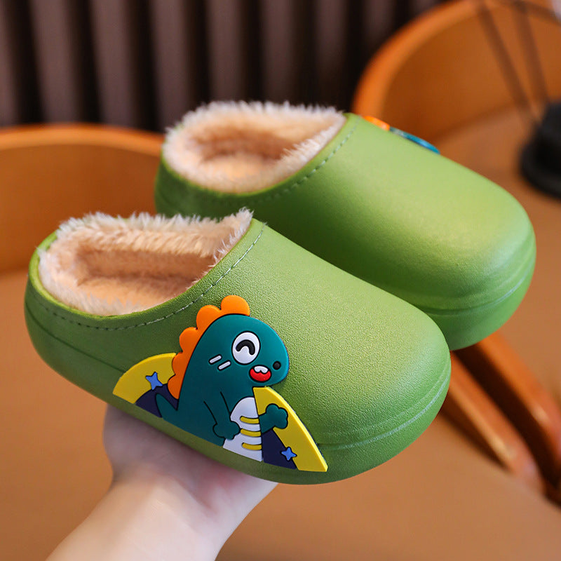 Winter waterproof, non-slip and warm for kids girls cartoon parent-child furry boys baby children cotton slippers