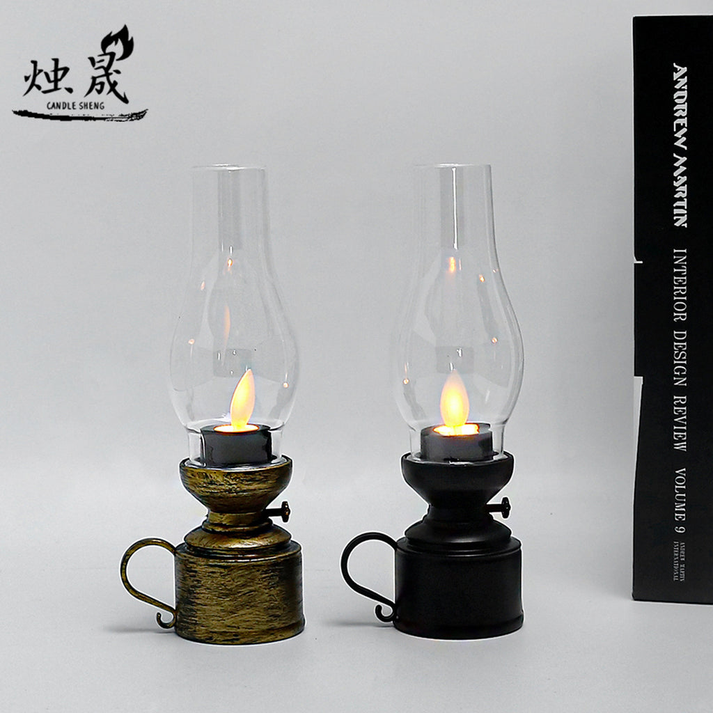 Halloween candle lamp small oil lamp retro electronic kerosene lamp simulation nostalgic ornaments atmosphere night light Christmas candlestick