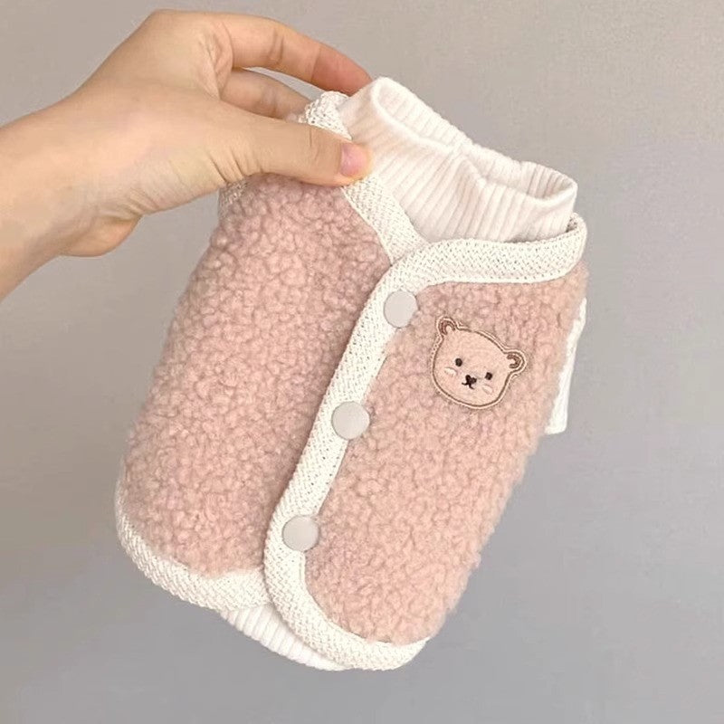 Thickened autumn and winter puppy dog clothes vest Teddy Bichon small dog can be pulled warm cat pet clothing