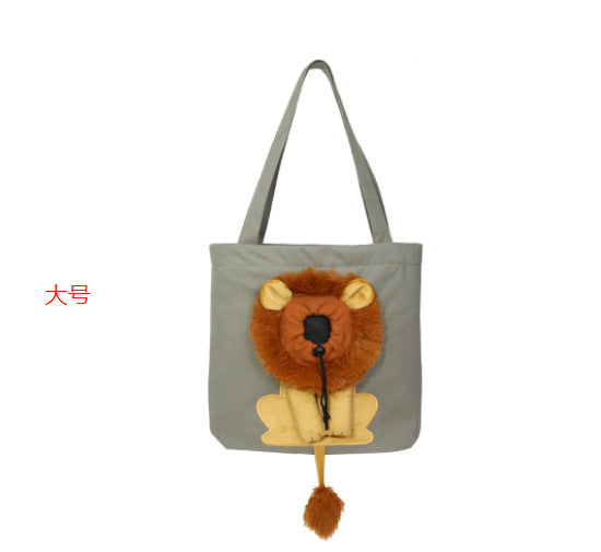 New outcropping lion-shaped shoulder bag cat and dog small pet canvas out-going tote bag pet bag
