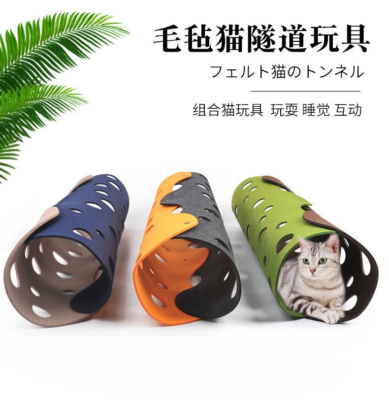 Felt cat tunnel DIY color matching cat tunnel toy pet egg roll shape self-entertainment to relieve boredom removable washable folding