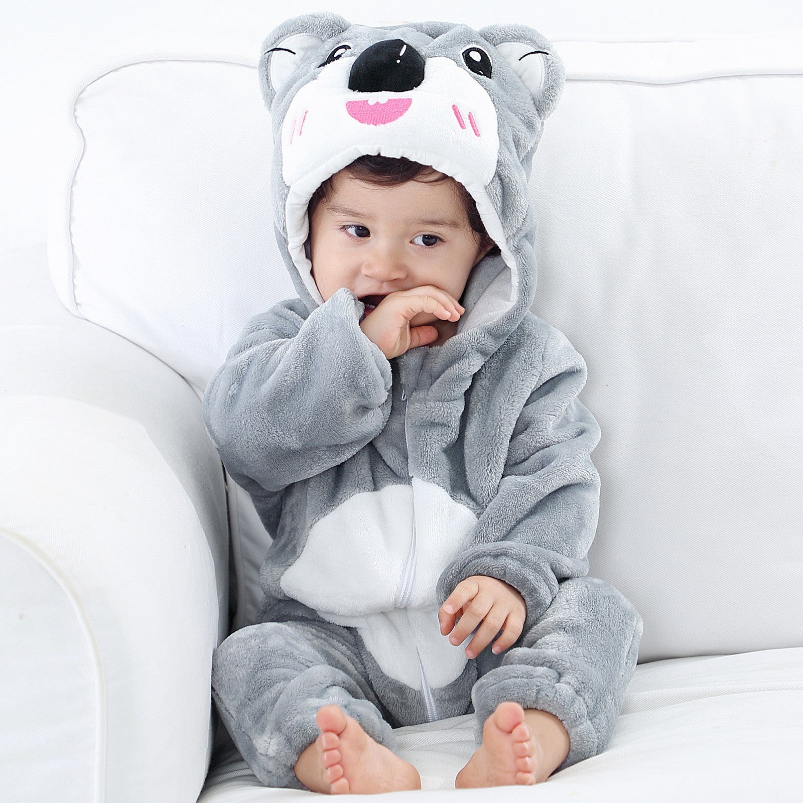 Male and female baby cartoon animal hat jumpsuit cross-border children's clothing cute ears flannel warm sleeping clothes