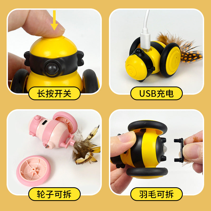 Pet electric smart cat car cat toy automatic cat with feathers cat self-entertainment running sports car Amazon