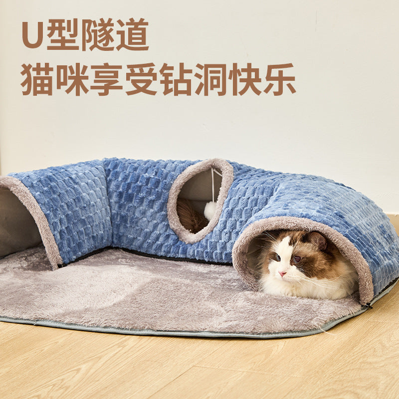 Popular autumn and winter cat nest tunnel hide and seek play sleep all-in-one multifunctional cat toy warm mat pet nest