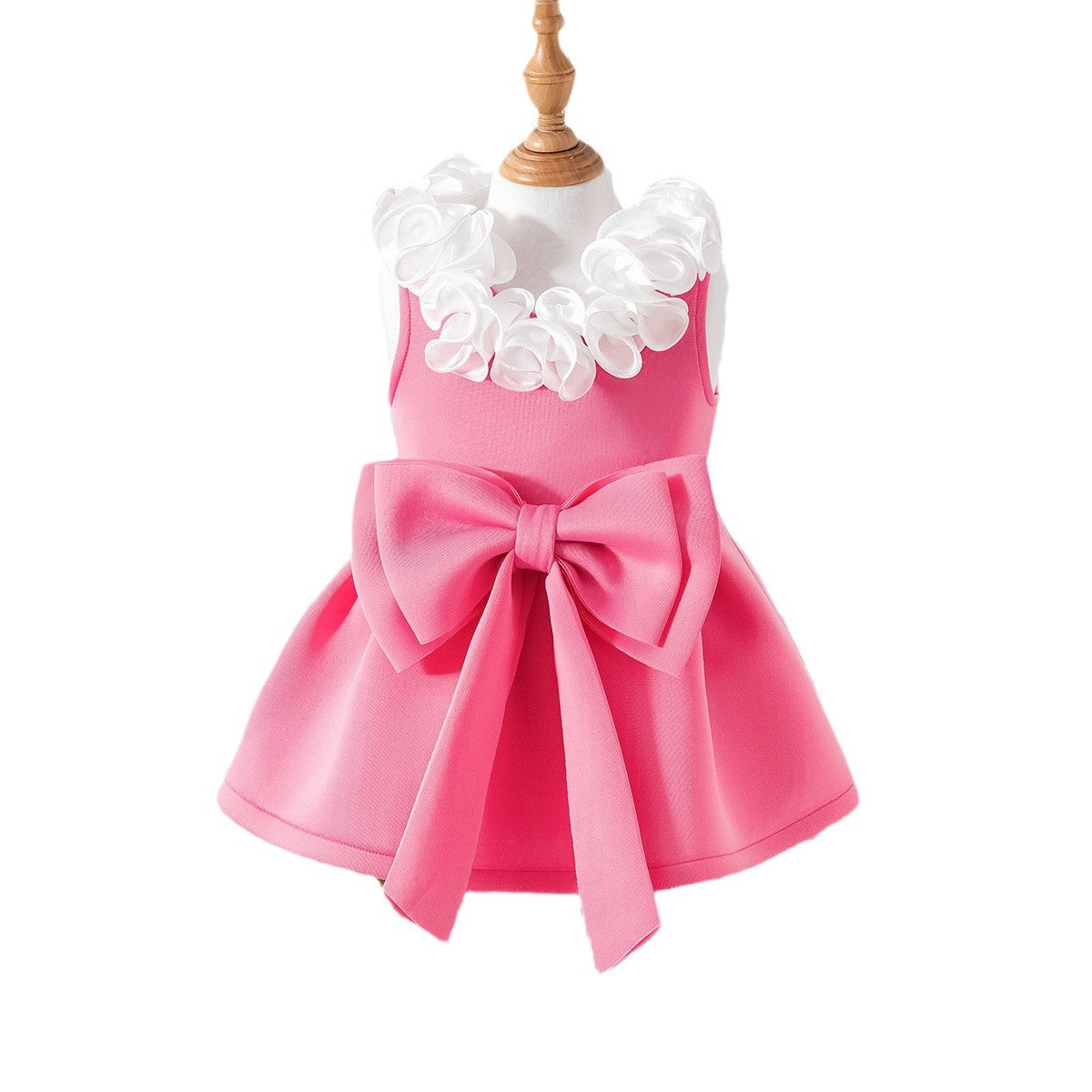 Cross-border European and American summer new girls suits small and medium-sized children's baby lace v-neck bow dress in stock