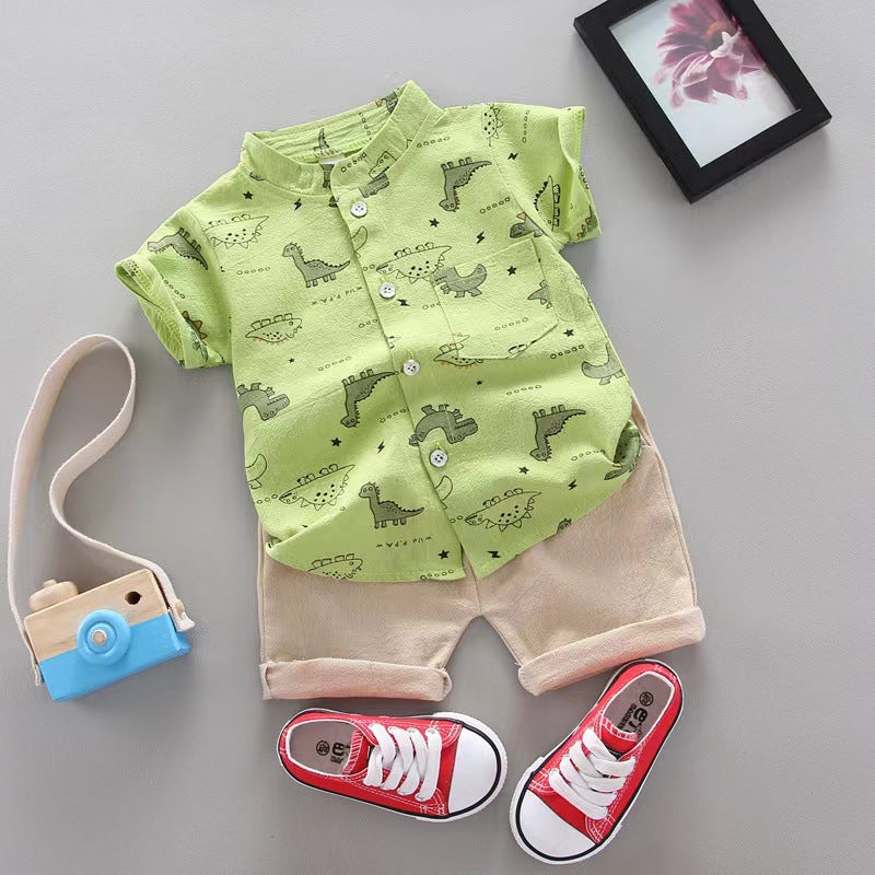 Cross-border children's clothing source manufacturers wholesale summer Korean version of thin baby suits cartoon trendy casual two-piece suits